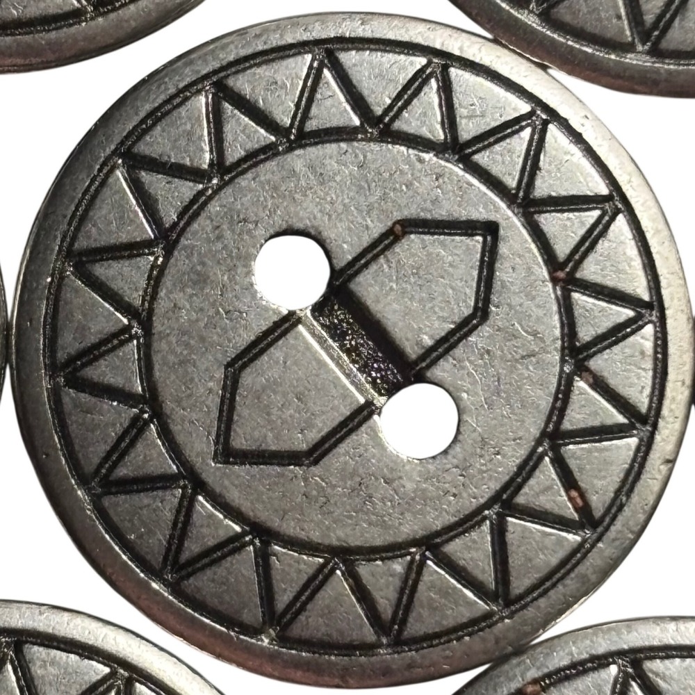 Vintage Silver Geometric Sunburst Pattern Metal 2-Hole Round Buttons 17pc